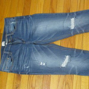 Sneak Peek Distressed Raw Hem Jeans With Whiskers, Size 9